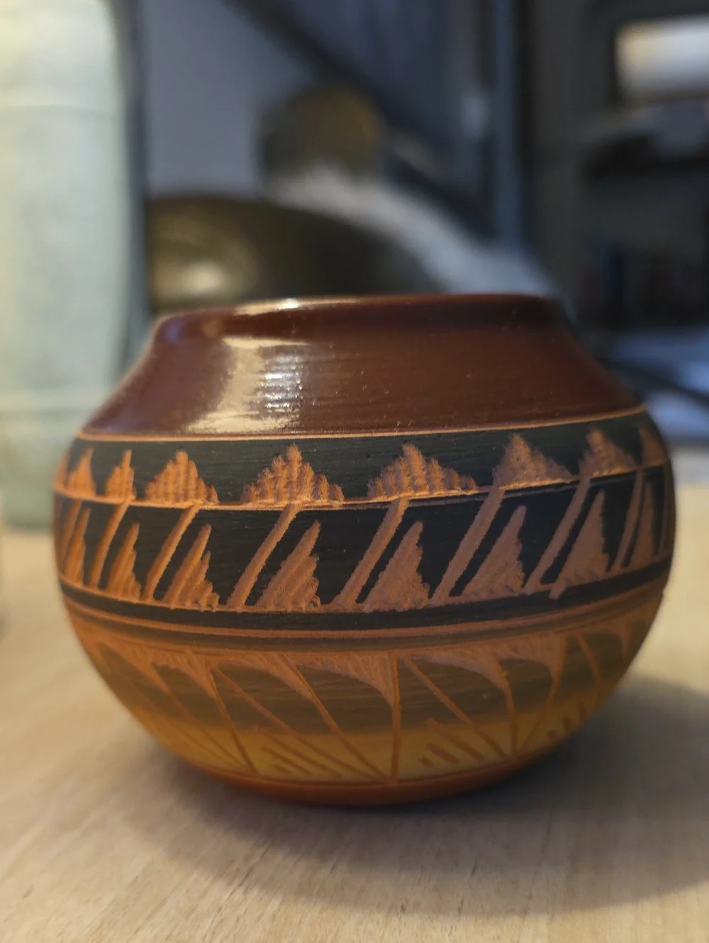 Authentic Laura Bahe Navajo Hand-Etched Pottery Vessel Southwest Art